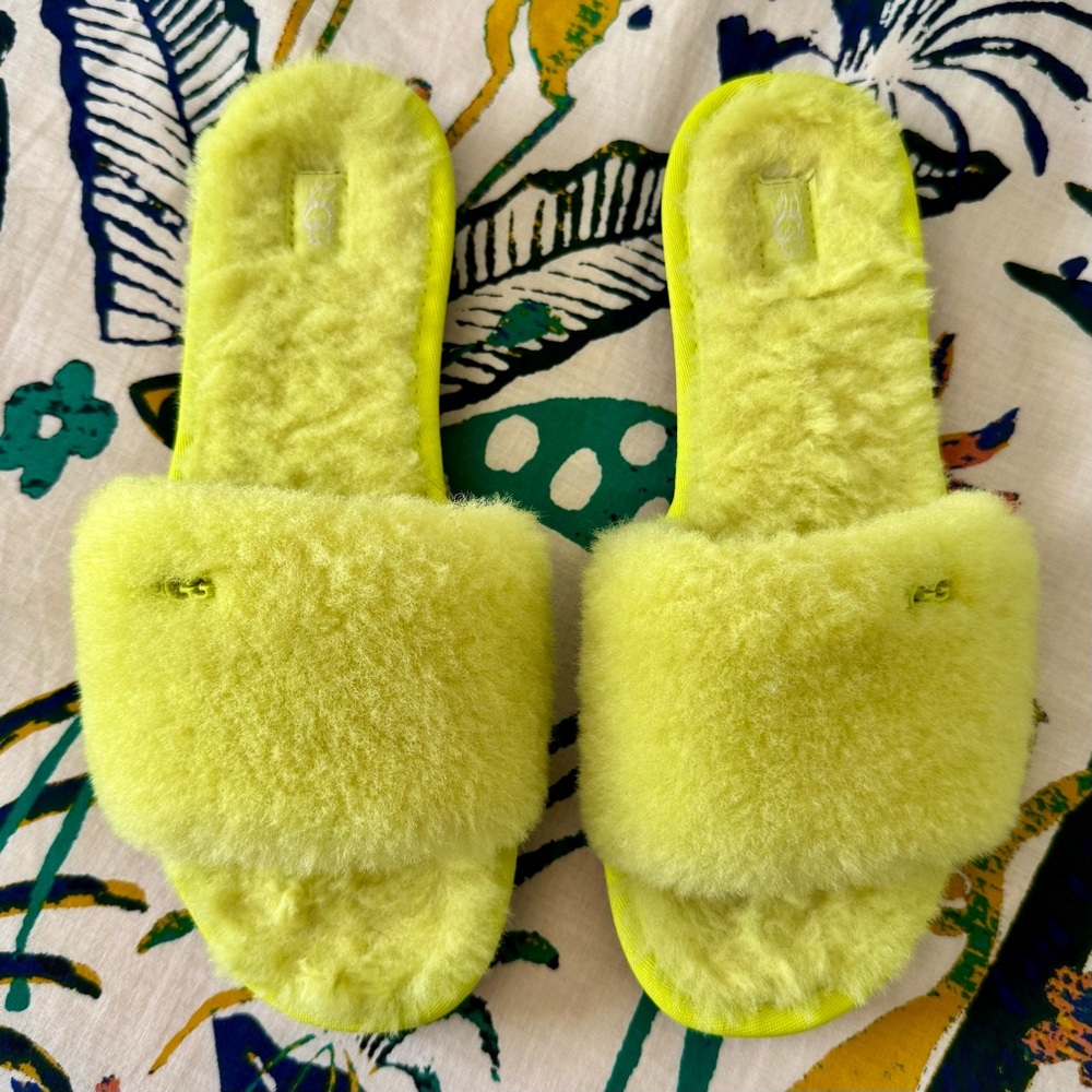 UGG Cozette Lime Green Furry Slide Slippers